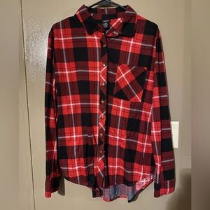 rue21 women's xl plaid button down flannel - red, black, white - 100% polyester